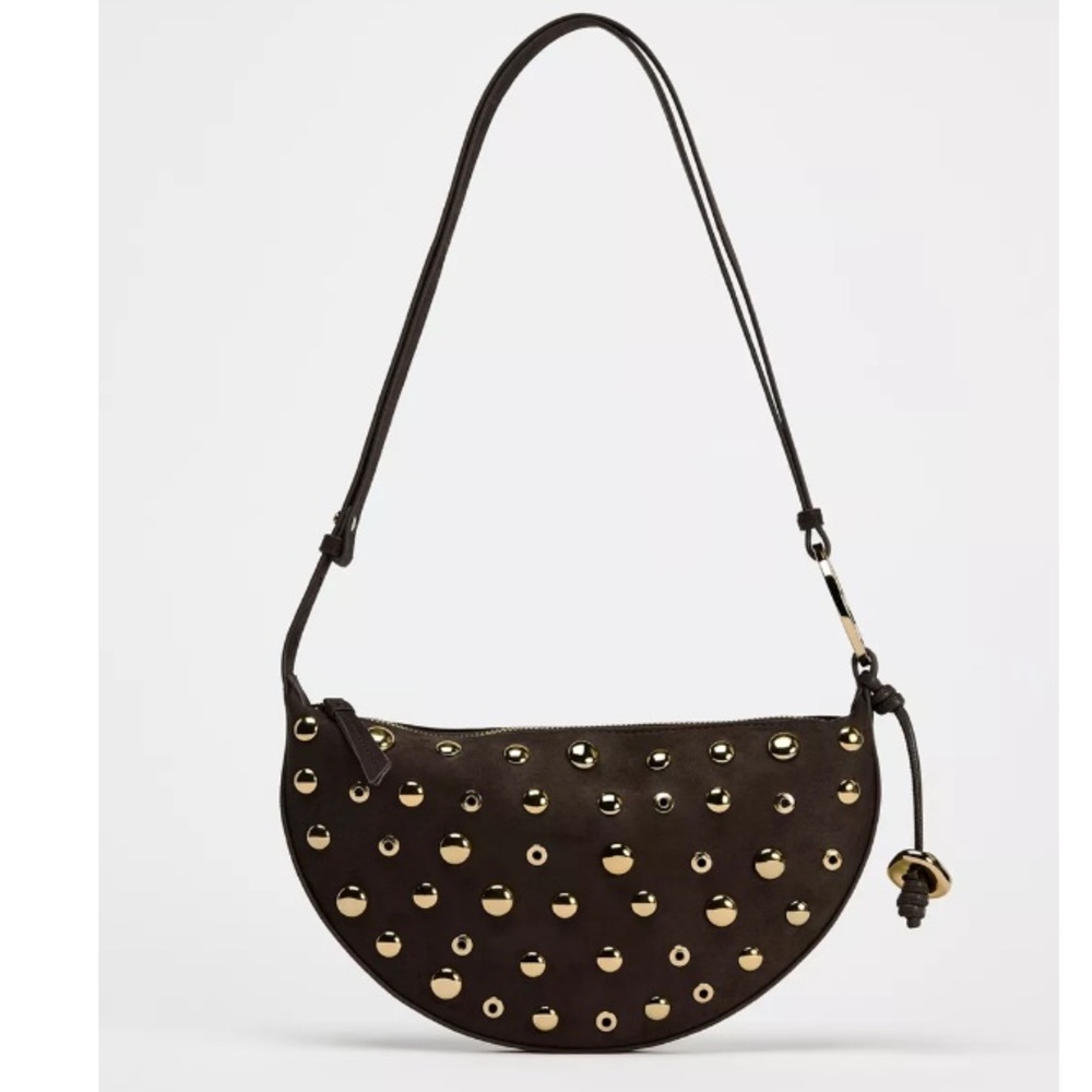 ZARA Studded Brown Shoulder Bag